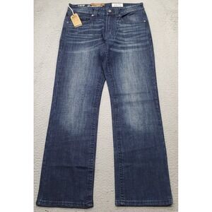 Axel Bootcut Jeans Mens 32x32 Blue Denim Stretch Slim Faded Whiskered AXMB0070